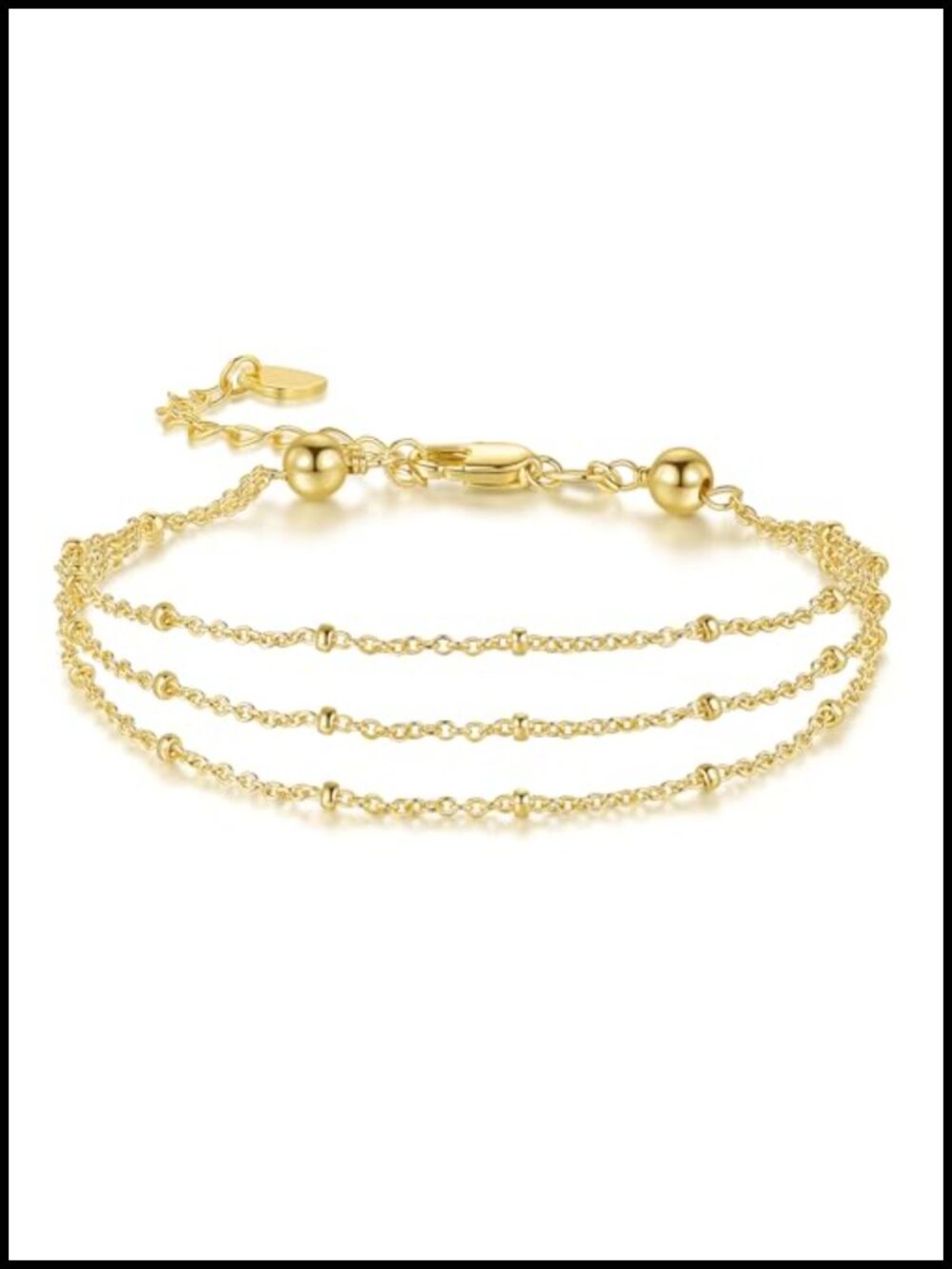 14k Gold Plated Layered Beaded Bracelet Women Elegant Chain Jewelry